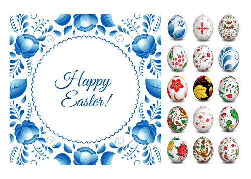 Easter egg with floral art vector material 03