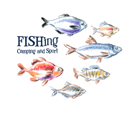 Fishing camping with sport hand drawn vector 01