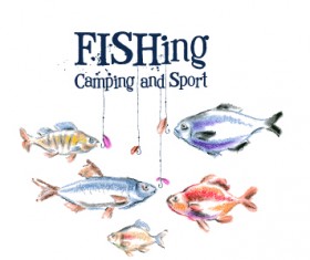 Fishing camping with sport hand drawn vector 02
