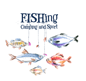 Fishing camping with sport hand drawn vector 02