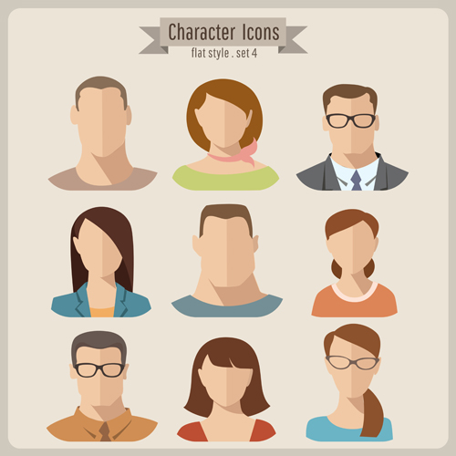 Flat style character icons vector material 03