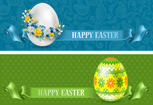 Flower egg and floral egg easter banner
