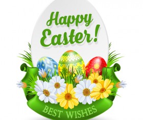 Flower with egg easter labels vector