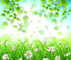 Flower with green leaves spring background vector