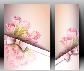 Flowers with bow spring cards vector material 01