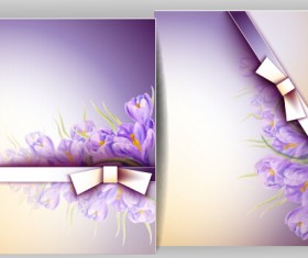 Flowers with bow spring cards vector material 03