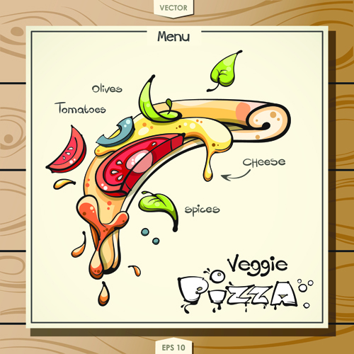 Funny pizza menu design vector 01