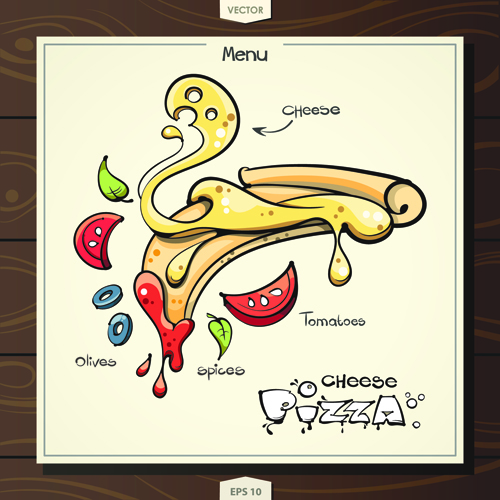 Funny pizza menu design vector 02