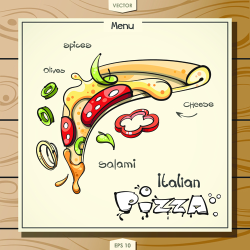 Funny pizza menu design vector 04