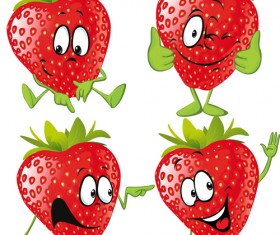 Funny strawberry cartoon characters vector