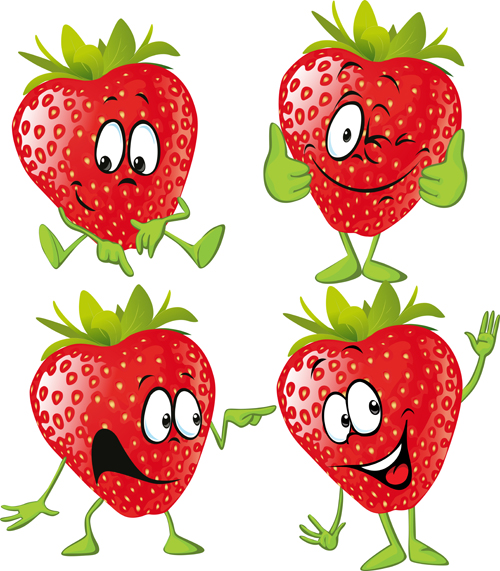 Funny strawberry cartoon characters vector free download