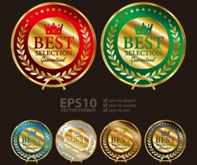 Golden laurel wreath badges vectors set 02