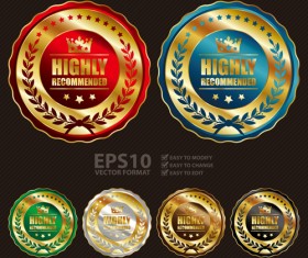 Golden laurel wreath badges vectors set 03