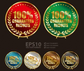 Golden laurel wreath badges vectors set 04