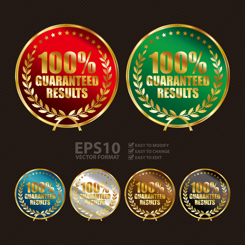 Golden laurel wreath badges vectors set 04