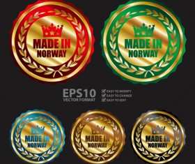 Golden laurel wreath badges vectors set 06