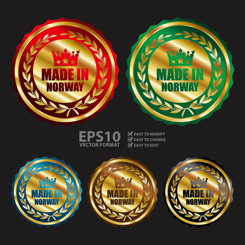 Golden laurel wreath badges vectors set 06