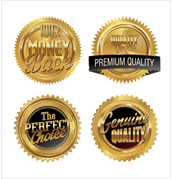 Golden premium quality badge vector set 01