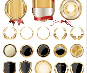 Golden shields with laurels and medals vector 02