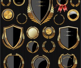 Golden shields with laurels and medals vector 03