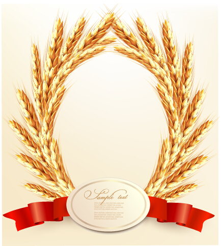 Golden wheat with red ribbon vector background 01