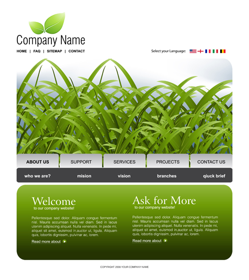 Green styles website template vector