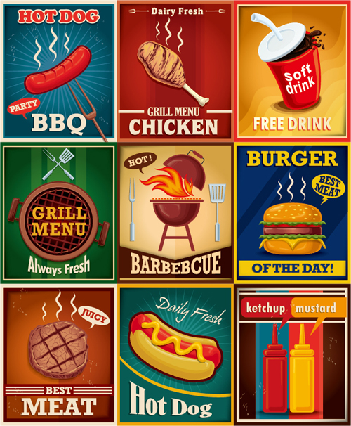 Grunge vintage styles food poster vector 04