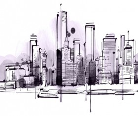 Hand drawn city outline vector set 01