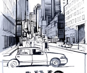 Hand drawn city outline vector set 02