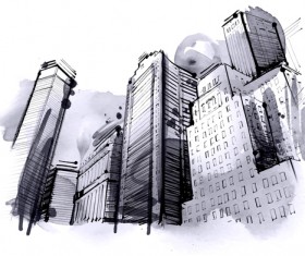 Hand drawn city outline vector set 03