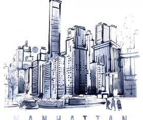 Hand drawn city outline vector set 04