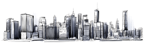 Hand drawn city outline vector set 05