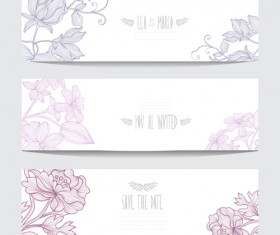Hand drawn floral banners vectors material 01