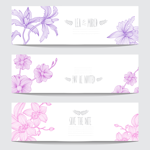 Hand drawn floral banners vectors material 02