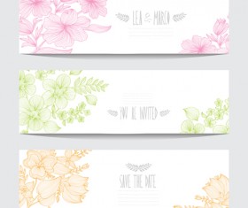 Hand drawn floral banners vectors material 03