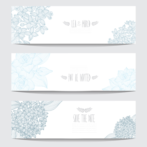 Hand drawn floral banners vectors material 04