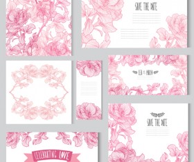 Hand drawn flower pink card with banner vector