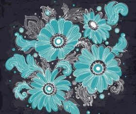 Hand drawn flowers blue vector graphics