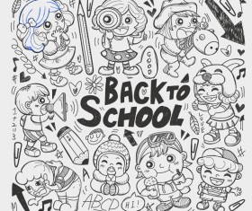 Hand drawn kids with school elements vector