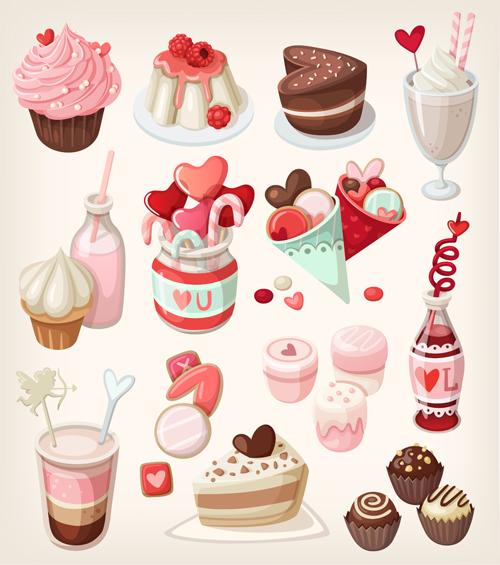 Ice cream and cake vectors material