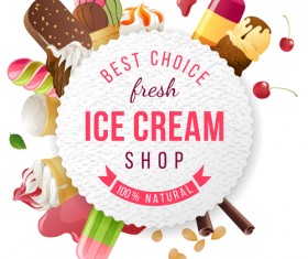 Ice cream with round paper background vector