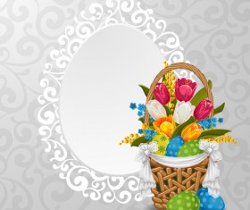 Lace frame with baskets easter vector background