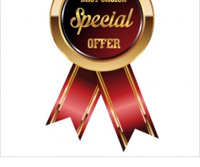 Luxury golden badge with red ribbon vector 01