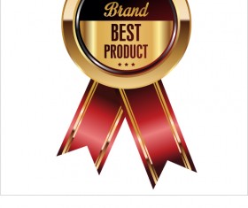 Luxury golden badge with red ribbon vector 04
