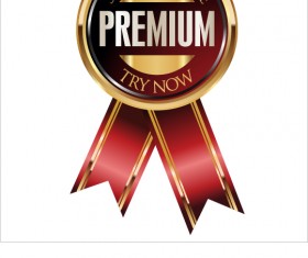Luxury golden badge with red ribbon vector 05