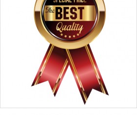 Luxury golden badge with red ribbon vector 06