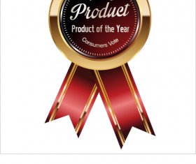 Luxury golden badge with red ribbon vector 07