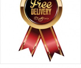 Luxury golden badge with red ribbon vector 09