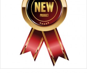 Luxury golden badge with red ribbon vector 10