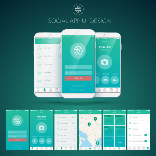 Mobile social app interface design vector 02